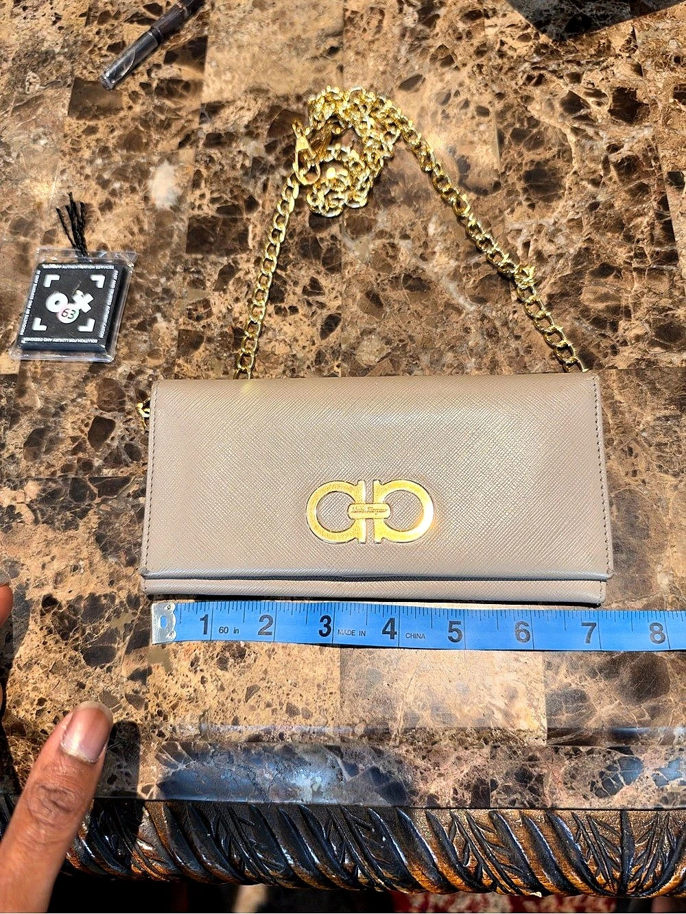 Salvatore Ferragamo Gancini Wallet on Chain Gray